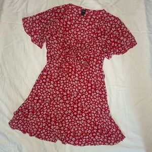 SHEIN Red Floral Dress with tie front